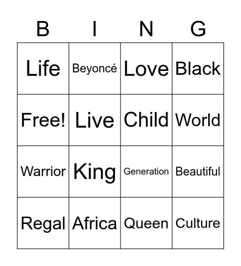 Black is King BINGO (D.RACK) Bingo Card