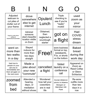 Pandemic Bingo! Bingo Card