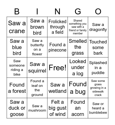 Nature  Bingo! Bingo Card