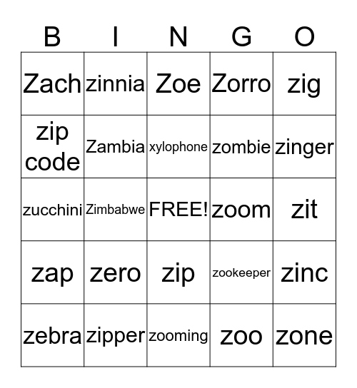 /z/ Initial Position Bingo Card