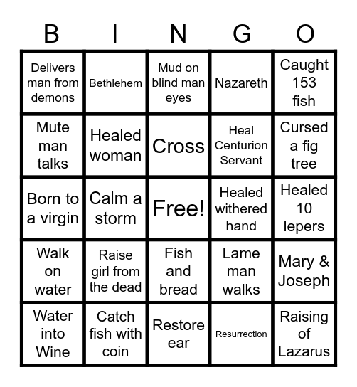 Miracles of Jesus Bingo Card