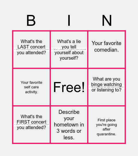Q+A Bingo Card