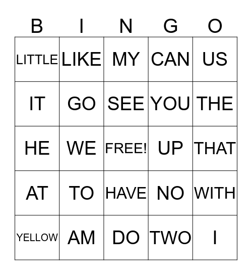 SIGHT WORDS  Bingo Card