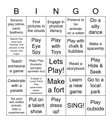 National Play Day- Aug 5th, 2020 Bingo Card