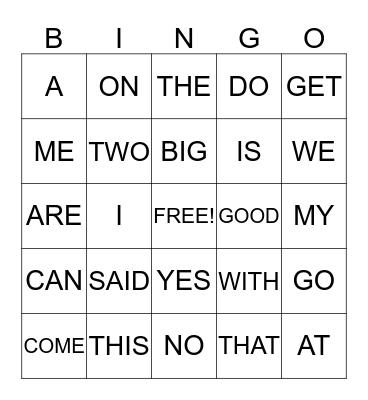 SIGHT WORDS  Bingo Card