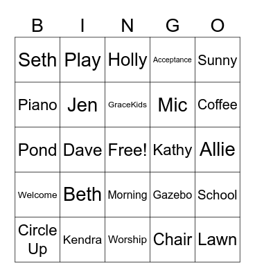 Centerville Grace Worship on the Lawn Bingo Card