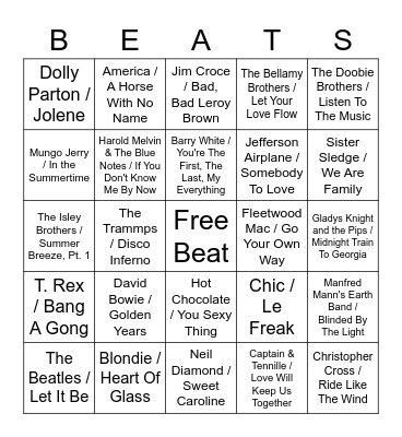 Beat the 70s Bingo Card