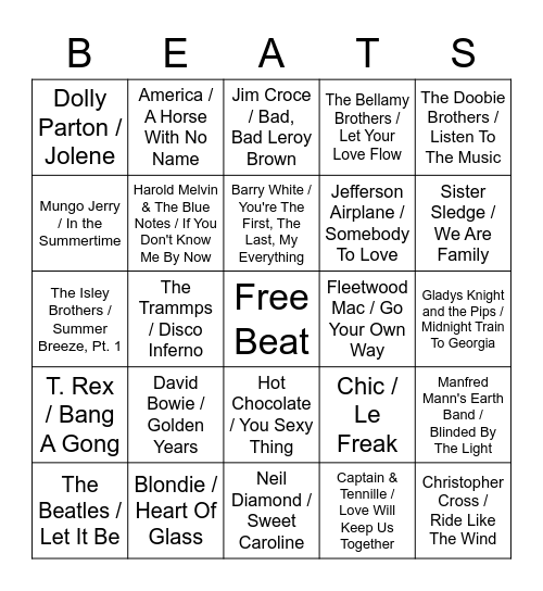 Beat the 70s Bingo Card