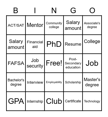 Career Expo Bingo Card