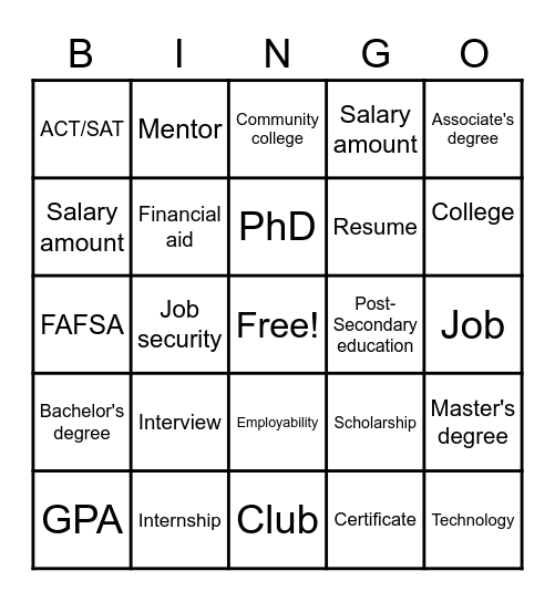 Career Expo Bingo Card