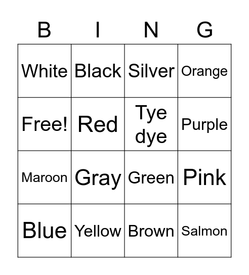 Colors! Bingo Card