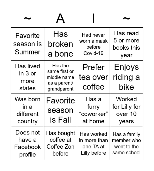 AI Colleague Bingo Card