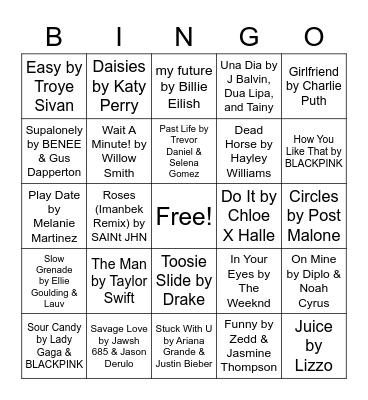 Today's Hits Bingo Card
