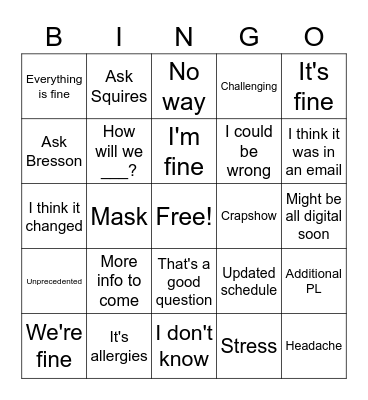 Back to School - Quarantine Edition Bingo Card