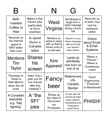 Michael Hammond Bingo! Bingo Card