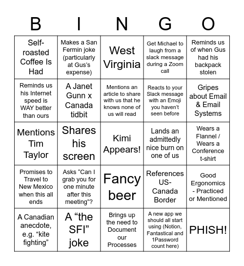 Michael Hammond Bingo! Bingo Card