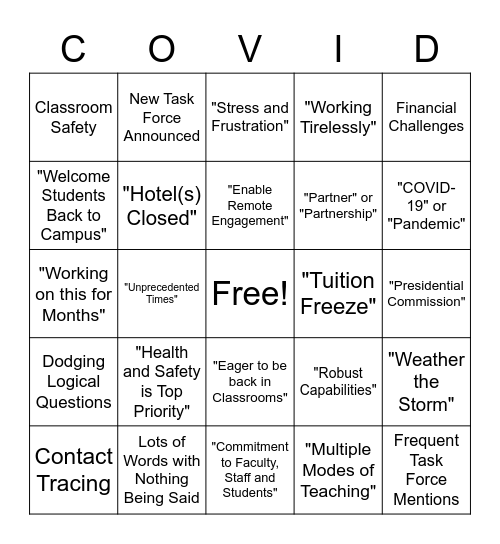 PSU COVID TOWN HALL Bingo Card