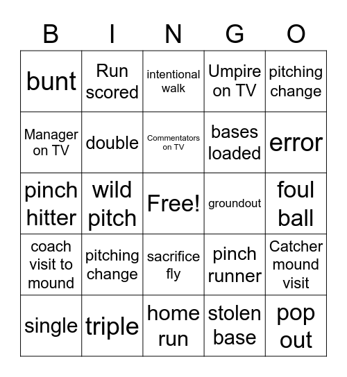 4th Street Baseball Bingo Card