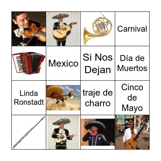 Mariachi Bingo Card