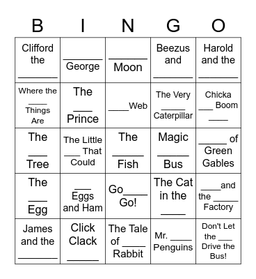 Children's Books Bingo Card