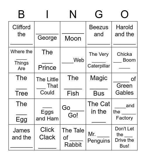 Children's Books Bingo Card
