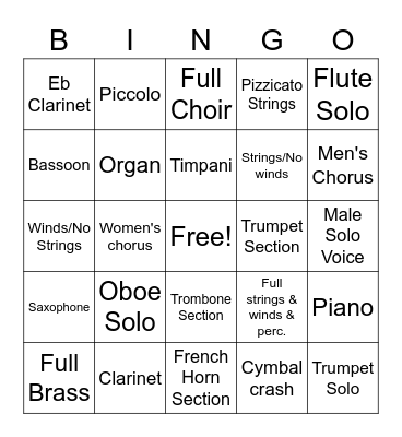 Listening BINGO Card