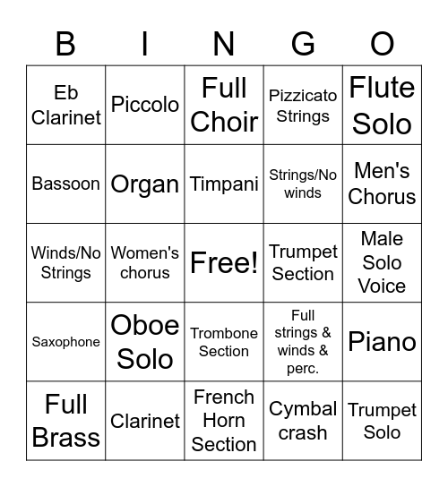 Listening BINGO Card