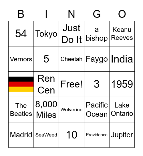 Trivia Bingo Card