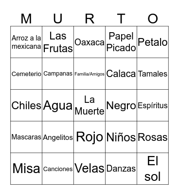 Day of the Dead Spanish 8R Krishan Recinto el 27 de octubre Bingo Card