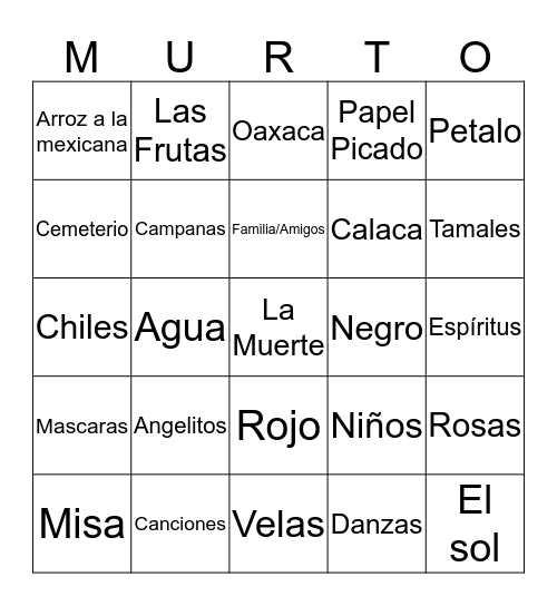 Day of the Dead Spanish 8R Krishan Recinto el 27 de octubre Bingo Card