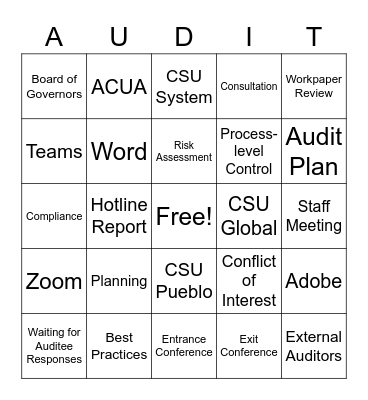 Internal Audit Bingo - Set 1 Bingo Card