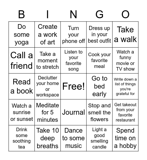 SELF-CARE BINGO Card