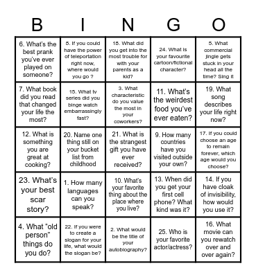 BINGO !!! Bingo Card