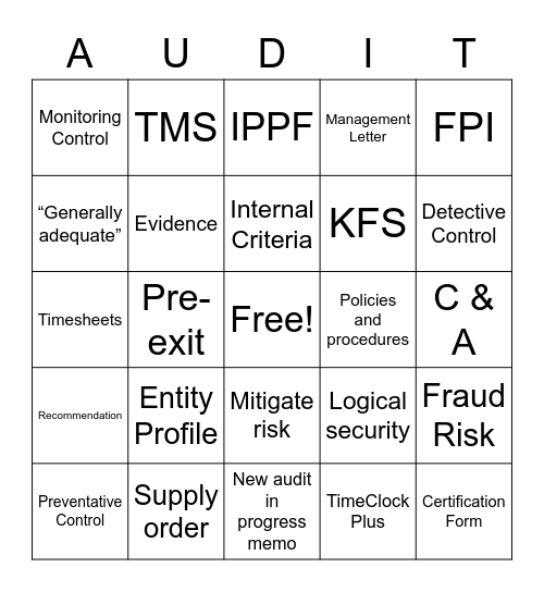 Internal Audit Bingo - Set 2 Bingo Card