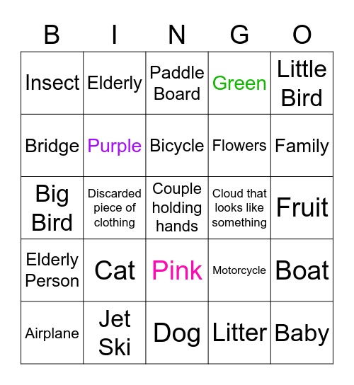 Neighborhood Walk Bingo Card