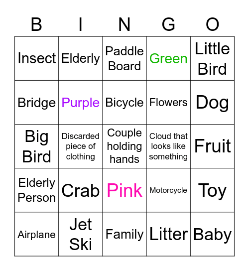 Neighborhood Walk Bingo Card