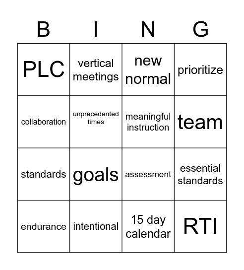 Mind the Gaps Bingo Card