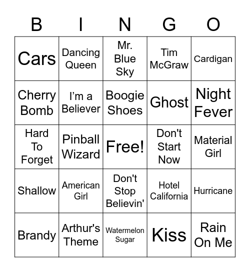 Music Bingo Card