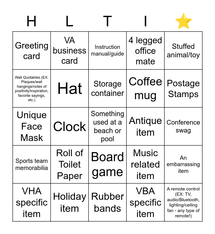 HLTI Bingo Card