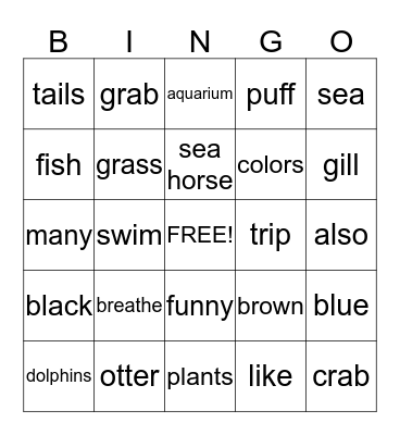 At the Aquarium Bingo Card