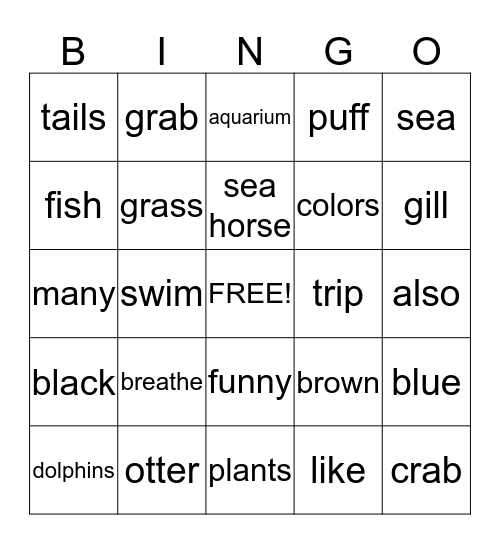 At the Aquarium Bingo Card