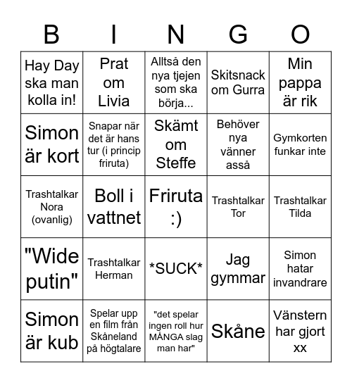 Johan "Bingo" Lundström Bingo Card