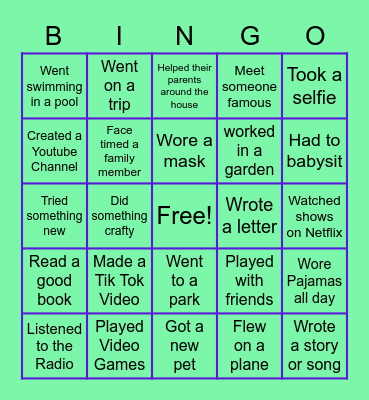 Summer Fun Bingo Card