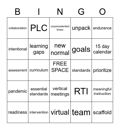 Mind the Gaps Bingo Card