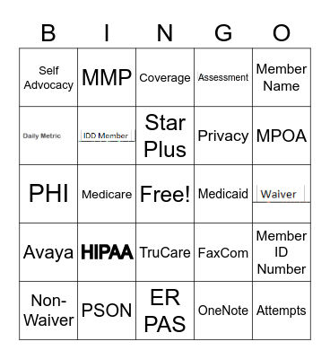 Health Insurance Bingo Card