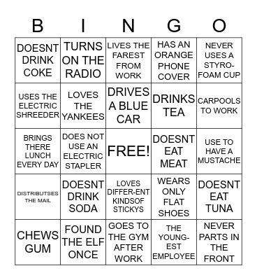 GUESS YOUR CO-WORKERS HABITS Bingo Card