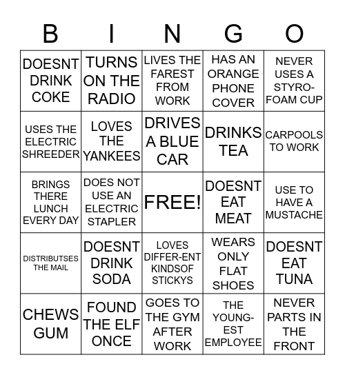 GUESS YOUR CO-WORKERS HABITS Bingo Card