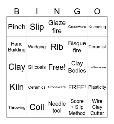 Ceramic Vocabulary Bingo Card