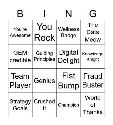 Peer to Peer Bingo Card