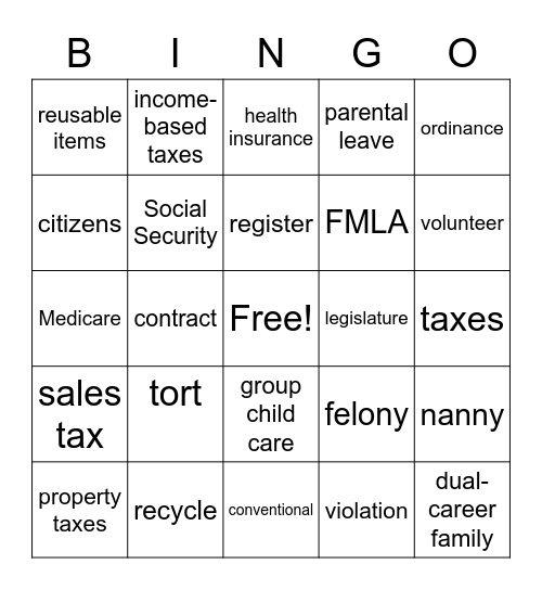 CD Unit 1 Bingo Card